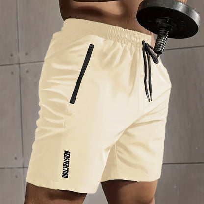 A Pair of Men'S Casual And Minimalist Style Comfortable Shorts, Featuring Letter Print Pockets And Drawstrings, Suitable for Summer Outdoor Fitness Wear, Quick-Drying Comfortable Shorts with Slightly Stretchy Elastic Waistban