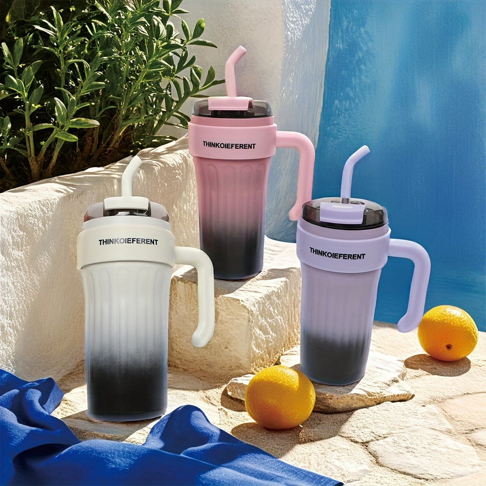 Copo térmico de aço inoxidável de 780ml/28oz com pega, copo de café com isolamento a vácuo de camada dupla, à prova de fugas e quedas, com tampa e palhinha, presente perfeito para amigos, adequado para atividades ao ar livre, campismo e trilhos.