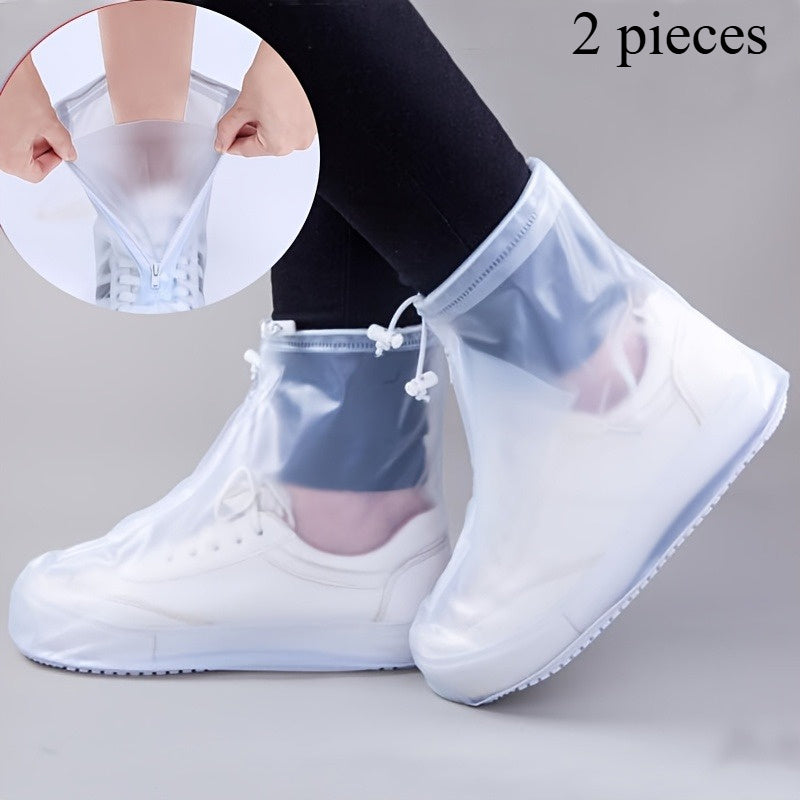 2pcs Waterproof Shoe Covers with Zipper, Reusable PVC Rain Boot Protectors, Hand Washable, Slip-Resistant & Durable for Men and Women