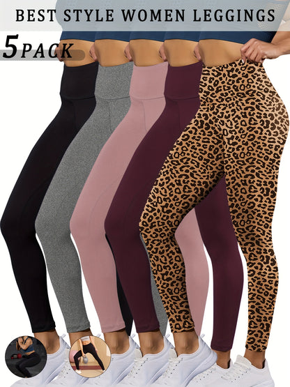 5 Pack Super Soft Leggings for Women, High Waisted Tummy Control No See Through Workout Yoga Running Pants Leggings
