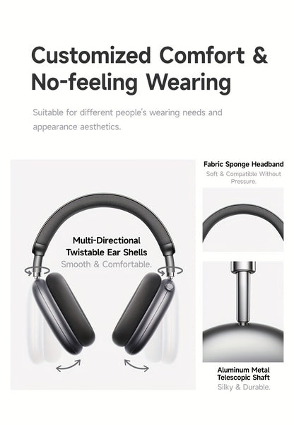 Picun F8 Pro Wireless Over-Ear Headphones with 52dB Hybrid ANC, Hi-Res Audio, Detachable Fabric Ear Cushions, Smart 5-Mic ENC, 140-Hour Standby, and Seamless Dual-Device Connectivity, Black, Wireless Headphones, Modern Headph