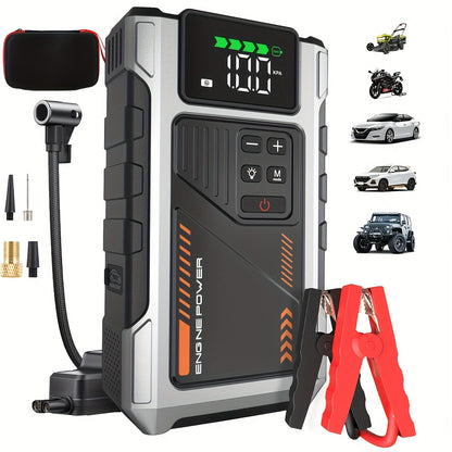 12000mAh Jump Starter Power Pack, 6000A Car Battery Booster 12V Jump Starter with 150PSI Tire Inflator Portable Air Compressor, with LCD Display, Jump Starter Power Bank (7.5L Gas/6L Diesel), LED Light, Vehicle Maintenance To