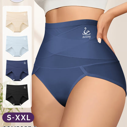 4pcs QUASTI High Support Women'S Adjustable Briefs - Tummy Tucking & Hip Lifting, Breathable & Comfortable, Cross Waistband Design with Swan Logo, S-XXL, Daily Wear Trousers, Comfortable Underwear | Stylish Undergarment | Com