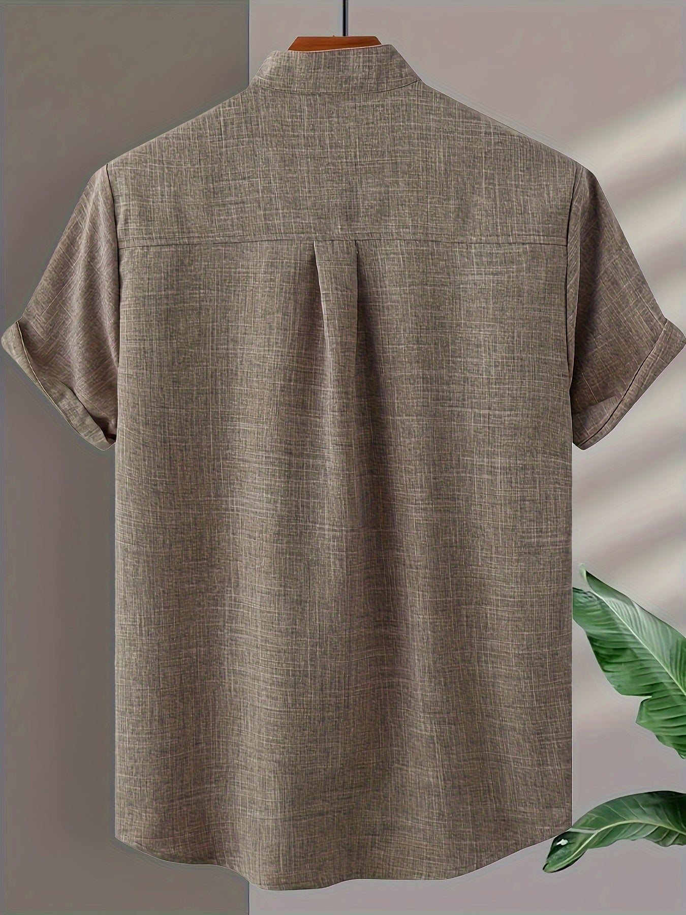 Solid Color Men's Short Sleeve Stand Collar Shirt, Men's Casual Button Up Shirt For Summer Outdoor