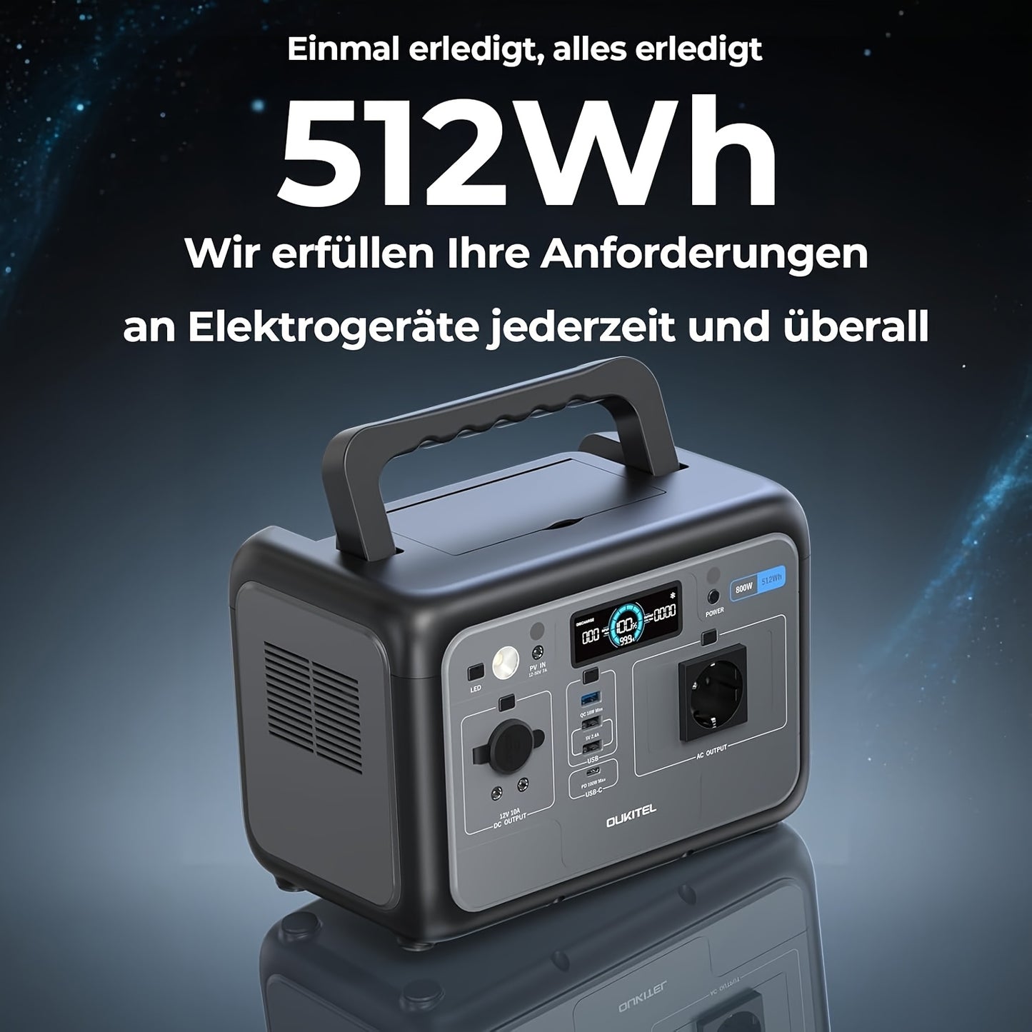 OUKITEL P800 Portable Power Station, 512Wh Solar Generator (w/Lithium Lron Phosphate), 800W(Surge 1600W) AC Output/Sine Wave 230V, 0.9 Hour Fast Charge, PD100W For Camping/RV Emergency Power Supply, For RV, Car, Outdoor, Camp