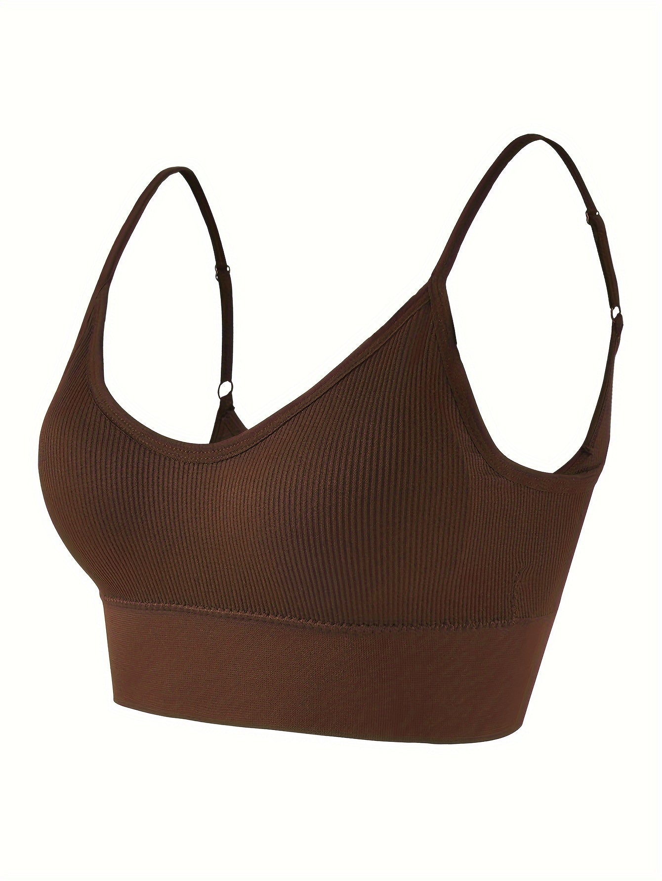 Solid Ribbed Sports Bra, Comfy & Breathable Workout Fitness Intimates Bra, Women's Lingerie & Underwear