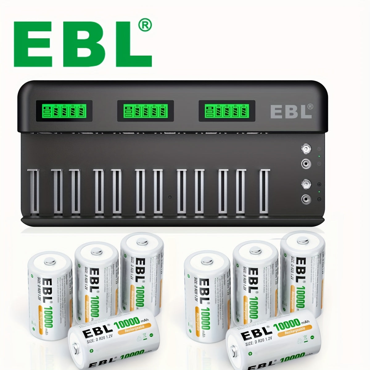 EBL 12+2 Bay LCD Rechargeable Battery Charger For AA AAA C D Ni-MH Ni-CD Rechargeable Batteries & 9V NiMH Ni-CD Li-ion Rechargeable Batteries