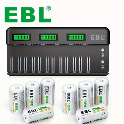 EBL 12+2 Bay LCD Rechargeable Battery Charger For AA AAA C D Ni-MH Ni-CD Rechargeable Batteries & 9V NiMH Ni-CD Li-ion Rechargeable Batteries