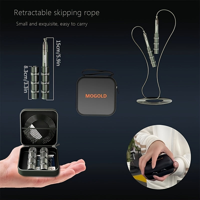 MOGOLD Adjustable Speed Jump Rope - Stainless Steel Metal Construction, 360° Spin Ball Bearing System, Silicone Grip Handles, Exercise & Fitness Skipping Rope for Adults, 14+ Age Group, Aluminum Alloy & PU Cable, Uncharged O