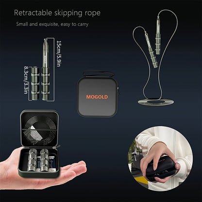 MOGOLD Adjustable Speed Jump Rope - Stainless Steel Metal Construction, 360° Spin Ball Bearing System, Silicone Grip Handles, Exercise & Fitness Skipping Rope for Adults, 14+ Age Group, Aluminum Alloy & PU Cable, Uncharged O