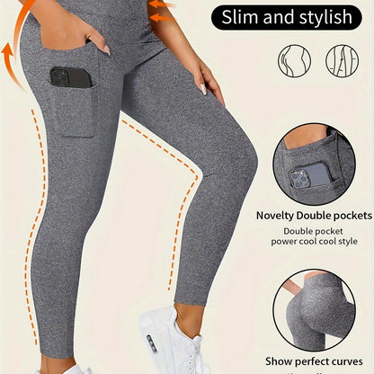 Women'S High-Waisted Shaping Leggings with Double Pockets - Butt-Lifting Design, Maroon Solid Color, Comfortable Stretch Fabric for, & Casual Wear, Leggings, Apparel, Sleek Look, Durable