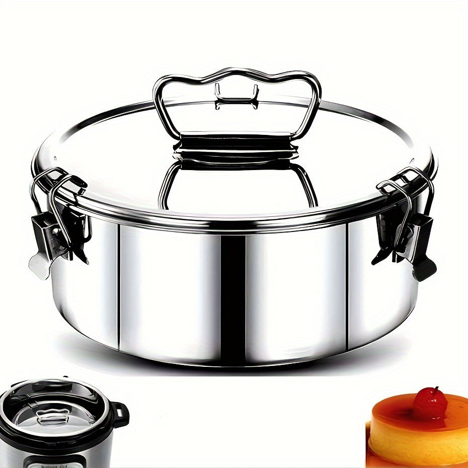 1.5QT Stainless Steel Flan Mold with Lid & Handle - Portable Round Baking Pan for Chocolate, Cupcakes, Pudding | Kitchen Essential