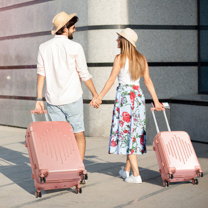 Conjunto de 4 malas com protetores de cantos, tamanhos 12/20/24/28 polegadas, estrutura rígida e resistente, rodas giratórias 360°, multifuncionais, de grande capacidade e leves.