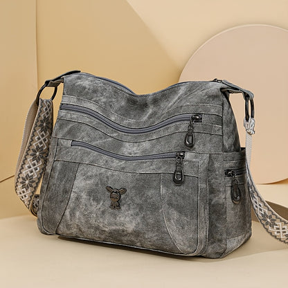 Taole Women's Vintage Bohemian PU Shoulder Bag - Adjustable Strap & Zipper Closure, Retro 1950s Handbag in Khaki/Ginger/Gray/Blue/Black, Casual & Dressy Outfits, Durable & Oil-Tanned Edges