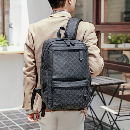 LUMG Men's Large Capacity 15.6-Inch Laptop Backpack with Multiple Compartments, Gray Geometric Design, Business & Travel Backpack for Work, School, or Father's Day Gift, Computer Backpack, Textured Finish