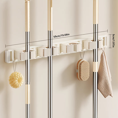 Bathroom Storage Rack Metal Mop & Broom Holder with Adjustable Hooks, Wall-Mounted Storage Organizer for Home, Kitchen, Garden, Laundry, Garage - Lacquered, Space-Saving Shelf for Mops, Brooms, Tools, Shelves