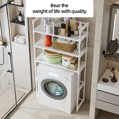 3-Tier Bathroom Storage Shelves with Toilet Rack & Towel Bar – Space-Saving Corner Organizer for Towels, Toiletries, and Laundry Accessories, Black Plastic Freestanding Design for Modern Bathrooms, DOCOXO, Shelves
