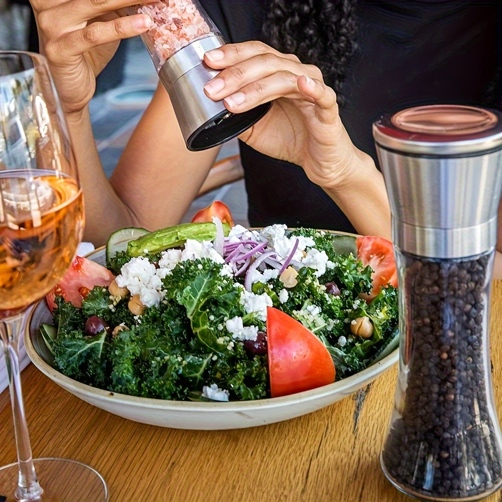 2pcs Premium Stainless Steel Salt and Pepper Grinder Set - Adjustable Ceramic - High Glass Salt and Pepper Mill - This elegant yet practical grinder set enhances your cooking experience, adding flavor to your kitchen