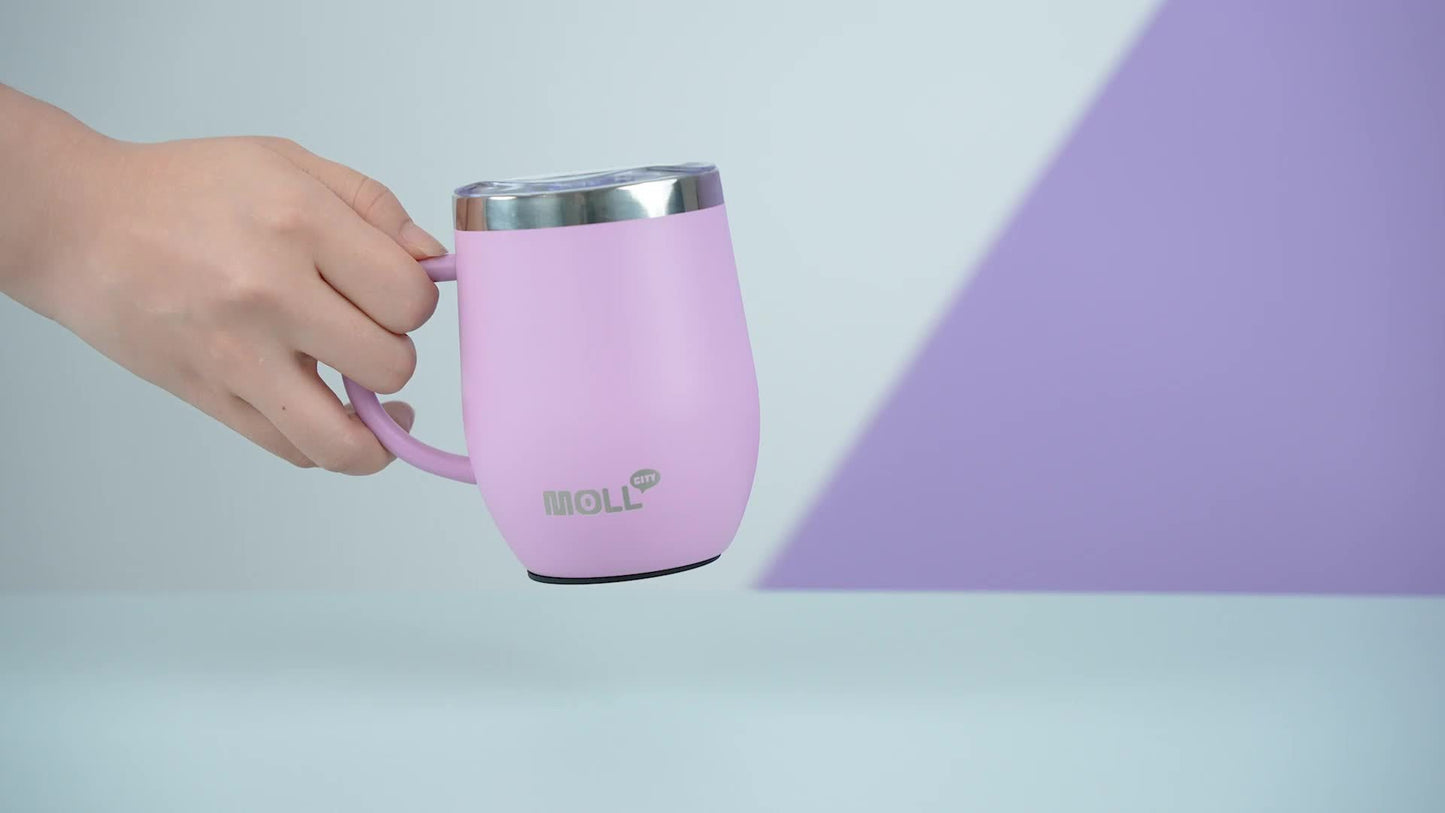 Mollcity 12oz Stainless Steel Tumbler with Straw & Spill-Proof Lid - Double-Wall Vacuum Insulated Cup, Pastel Pink ( purple), Leakproof Travel Mug, BPA-Free, Non-Slip Base & Ergonomic Handle for Women, Office, Gym, Outdoor -