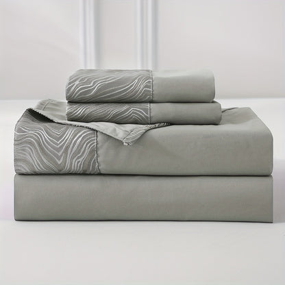 Luxury jacquard Bed Sheets Set 40.64cm deep pocket - 4pcs Bedding - Shrinkage and Fade Resistant - Easy Care 1flat+1fitted+1/2pillowcase