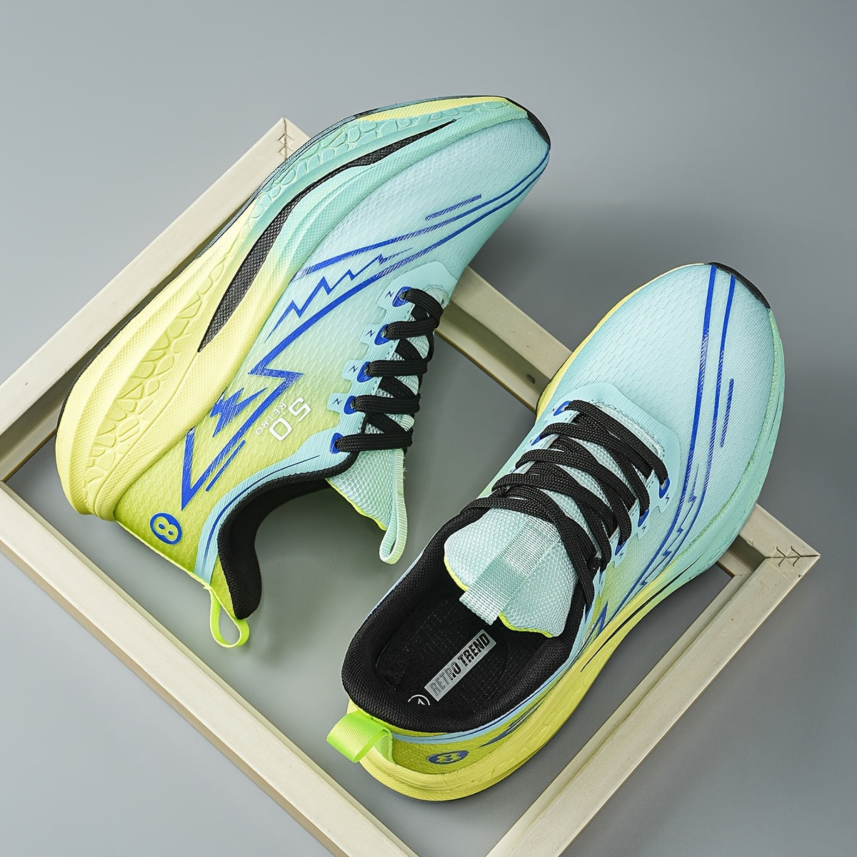 Men'S Lightweight Running Shoes - Gradient Color Athletic Sneakers (Turquoise to Yellow), Breathable Cushioned EVA/TPR Sole, Lace-Up Gym Shoes for Jogging, Training, Everyday - All-Season Performance Footwear with Non-Slip TP