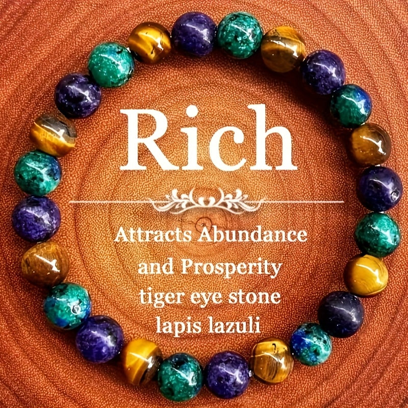 4pcs FUTTMI Natural Stone Elastic Bracelets for Women - Bohemian Style, Protection & Luck Charms, Handmade Stretch Beaded Jewelry with Tiger Eye, Obsidian, Amethyst & Smoked Quartz for Daily Wear & Gifts, Charm Beads for Brac