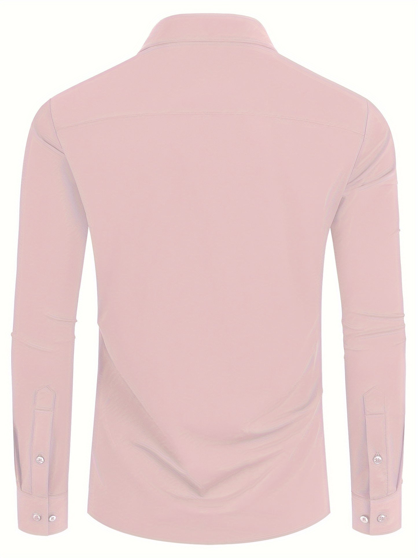 Men'S Slim Fit Long Sleeve Shirt - 55% Cotton, 40% Polyester, 5% Spandex, Solid Color, All-Season, Woven Fabric, Button-Up, Lapel Collar, Casual Weekend Wear, 125g/m²