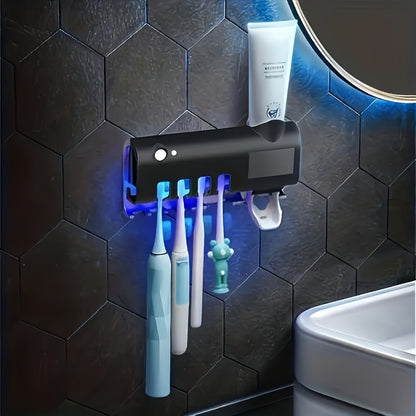 Wireless UV Toothbrush Holder with Automatic Toothpaste Dispenser – Wall-Mounted, USB Rechargeable, No-Drill Installation, Personal Care Kit