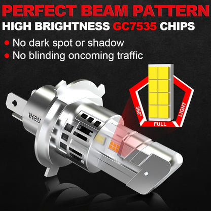 2pcs H4 9003 HB2 LED Headlight Bulbs - 20000LM Super Bright, 12V, High & Low Beam with Fan, White, Fit for Cars, Trucks, SUVs, Motorcycles, Vehicle Lighting Upgrade, Sleek Bulb Design, Durable Construction, Without Battery
