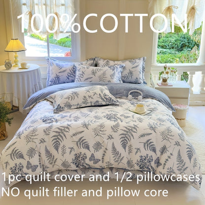 100% Light Beige-Friendly Comfort 13372 Density Quilt Cover Set Blue Feather, All-Season, Zipper Closure, Machine Washable, Twill Weave, Printing, Not Included, for Bedroom, Guest Room, Bedroom Comfort|Modern Bedroom Decor|Zi