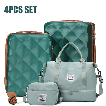 Conjunto de 4 malas de viagem de 20+24 polegadas, malas rígidas em ABS com rodas giratórias, conjunto de malas de viagem leves para senhora e homem com cadeado, inclui (20+24) + bolsa de ginástica de viagem, conjunto de malas, mala de viagem, malas