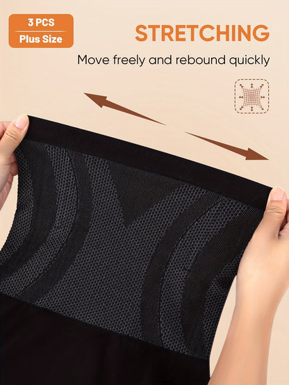 3pcs Women'S Plus Size Shapewear Leggings High Waist Body Shaper Tummy Control Seamless Solid Color No Padding Support