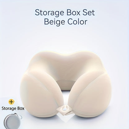 Ergonomic U-Shaped Neck Pillow with Storage Bag - Memory Foam Travel & Office Support, Removable & Machine-Washable Cover, Lightweight Portable Cervical Pillow for Airplane, Car, Bed - Compression-Fit Design for s (No Power R