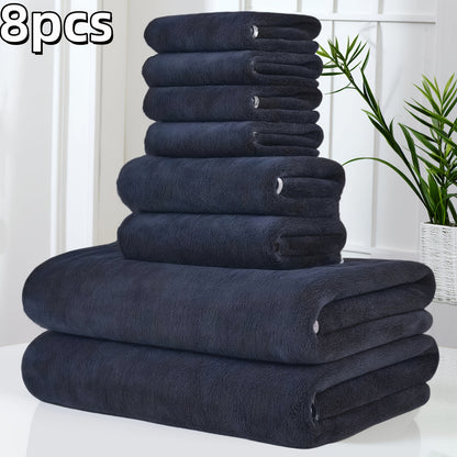 8-Pack Ultra-Soft Coral Fleece Bath Towel Set, 2 Bath Towels 69.85 X 139.7 cm, 2 Hand Towels 34.8 X 74.93 cm, 4 Square Towels 29.97 X 29.97 cm, Quick-Drying, Highly Absorbent And Lightweight, Gentle Camping Towels