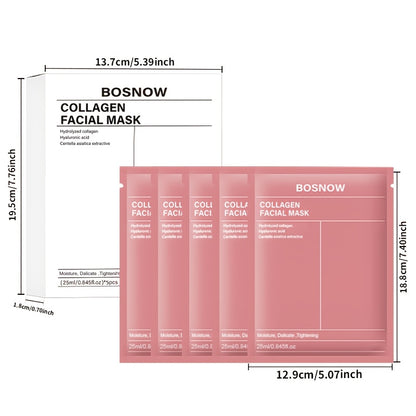Máscara facial branca de colagénio com efeito lifting instantâneo (5 unidades), hidratante e nutritiva, mantém a pele bege clara hidratada e viçosa, refirmando-a, deixando-a mais firme e macia, com um aspeto mais bonito e radiante.