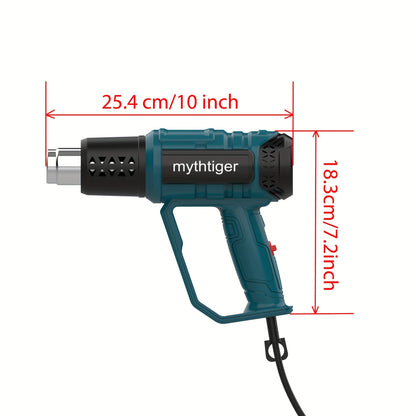 220V EU plug Newly Upgraded Heat Gun 60-650° Adjustable Blue Light LCD Display with 4 Nozzles, Adjustable Temperature and Blowing Volume, High Power Ideal for Shrink Wrap, Soften Paint, Bend Plastic Tubes, Loose Bolts, etc