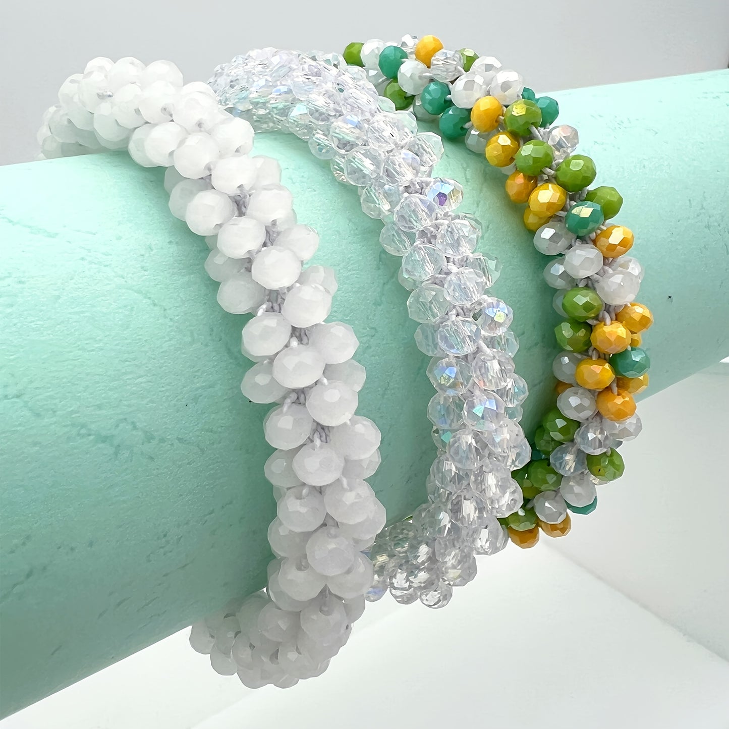 Esbbela 3pcs Bracelet Set Holiday Gift Beaded Artificial Crystal Stackable Strap Set with Elasticity Suitable for Women Men 16.51-20.32 cm Daily Vacation