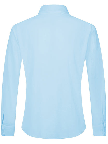 Solid Color Men's Cotton Long Sleeve Button Up Shirt, Men's Spring Fall Lapel Top