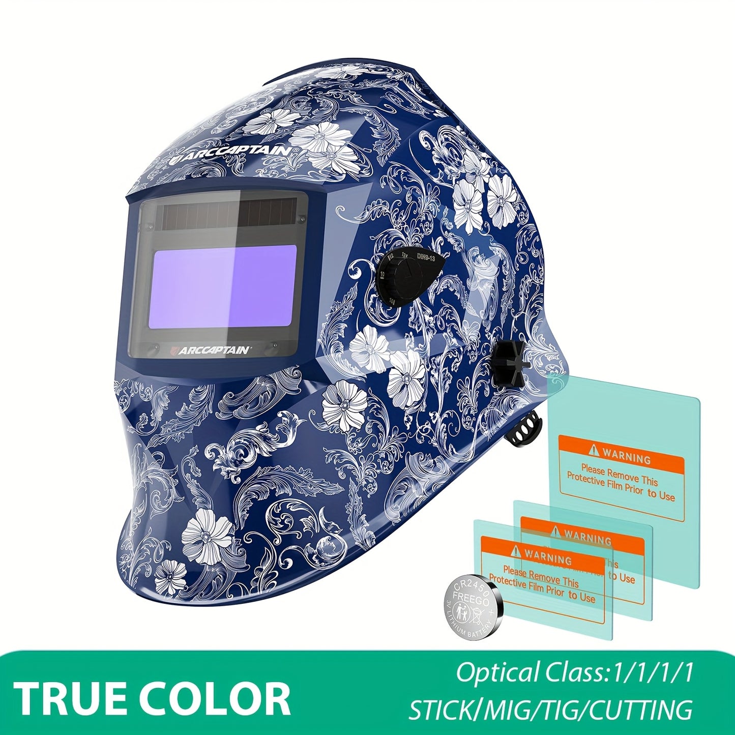 ARCCAPTAIN Auto-Darkening Welding Helmet with -Free Large View Welding Hood Mask, True Color Vision & Shade 1-4 Adjustment, CE, Compatible with Welding Machines (Professional Welder's Mask)