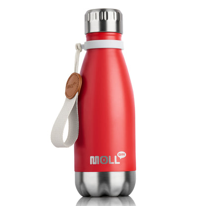 1pc Mollcity 9oz/266ml Stainless Steel Water Bottle - Vacuum Insulated, Leak-Proof, BPA-Free, Double-Wall Insulated with Carry Strap, 24H Cold & 12H Hot, Lightweight & Durable for School, Sports, Travel, Outdoor, Gym, Hiking