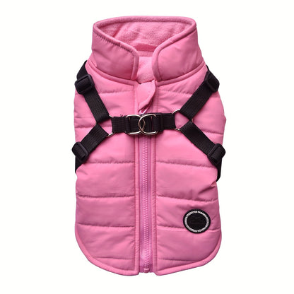 Warm Padded Dog Vest with Harness for Small and Medium Dogs - Red Coat for Extra Comfort and Security Christmas Gift