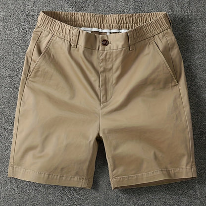 Men's Summer Micro-Elastic Casual Shorts - Four-Tenths Length, Olive Green, Mid-Rise Waist, Elastic Waistband, Side Pockets, Lightweight & Breathable for Casual Attire