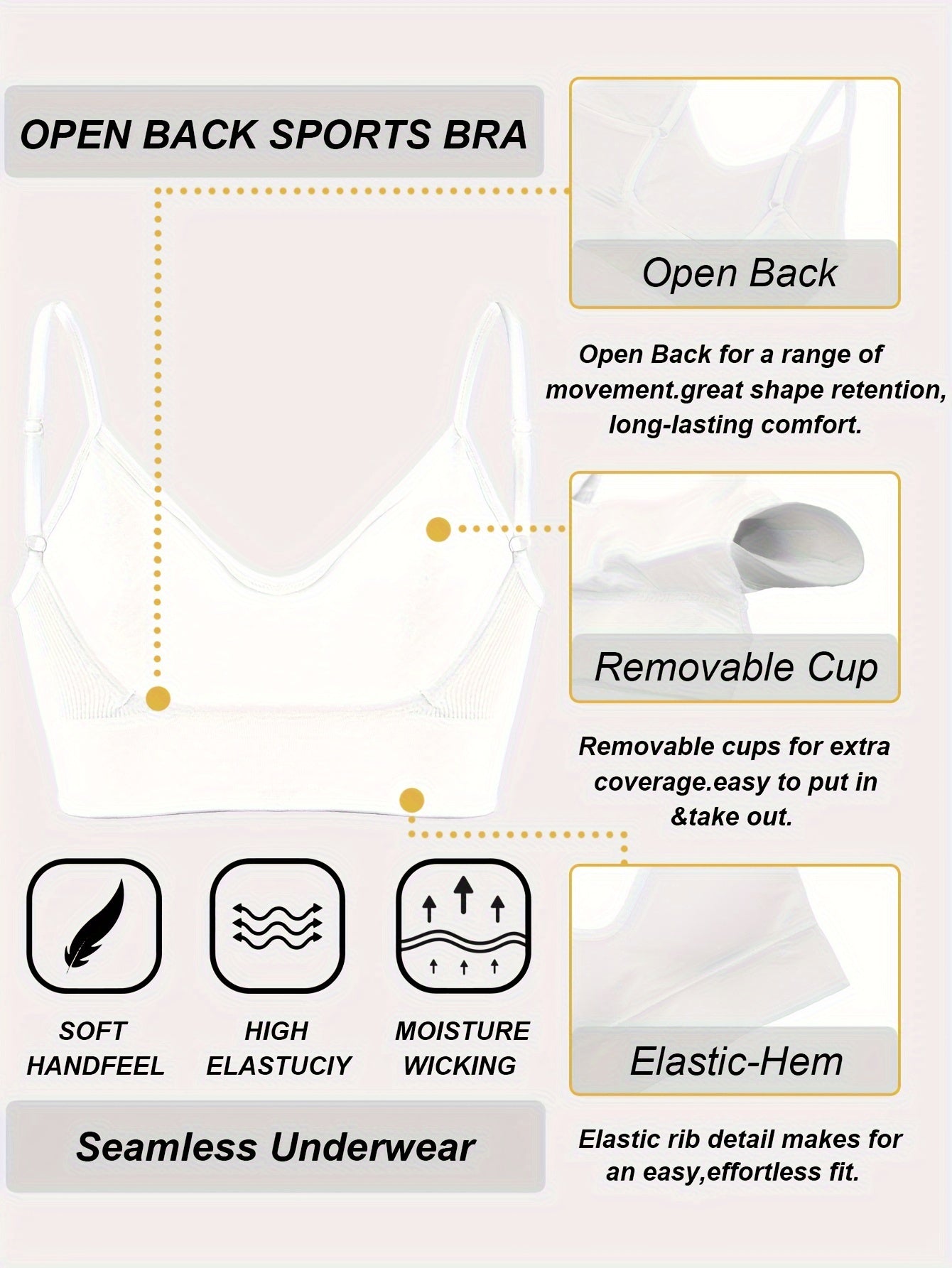Solid Ribbed Sports Bra, Comfy & Breathable Workout Fitness Intimates Bra, Women's Lingerie & Underwear