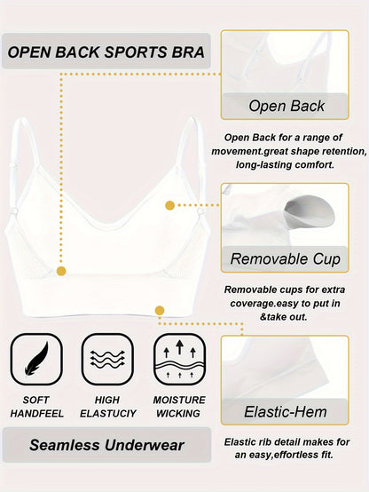 Solid Ribbed Sports Bra, Comfy & Breathable Workout Fitness Intimates Bra, Women's Lingerie & Underwear