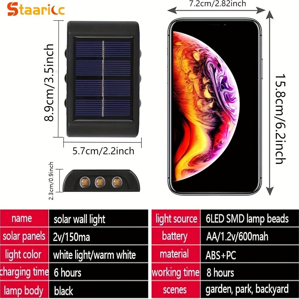 Staaricc 6/ 4/ 2pcs Solar Wall Light, Outdoor 6 LED Deck Lights, Wall Light, For Courtyard, Street, Fence, Garage, Garden Perfect Decoration