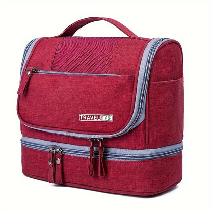 Multi-Functional Travel Organizer with Top Zipper Closure & Hanging Loop - Heavy-Duty High Quality Folding Toiletry & Cosmetic Case with Multiple Compartments, Golden-Tone Hardware, Durable Fabric Construction - Ideal for Bus