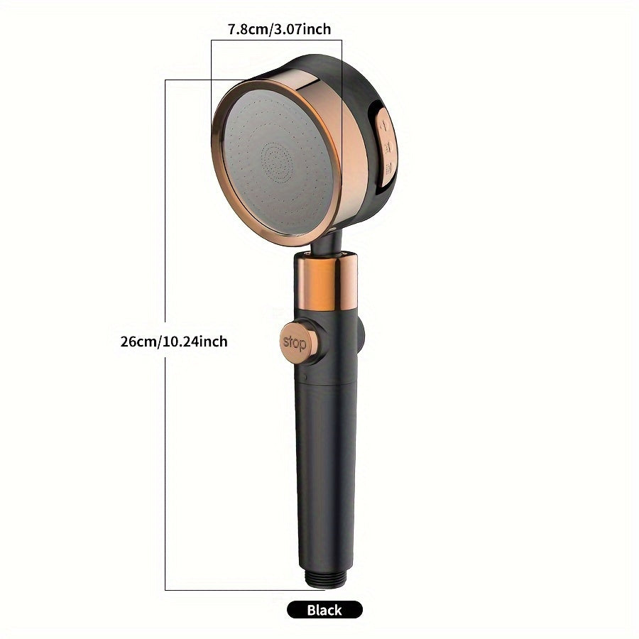 Chuveiro pressurizado com três configurações ajustáveis, concebido para fornecer uma forte pressão de água para banho doméstico, com chuveiro de ângulo ajustável, ideal para acessórios de casa de banho.