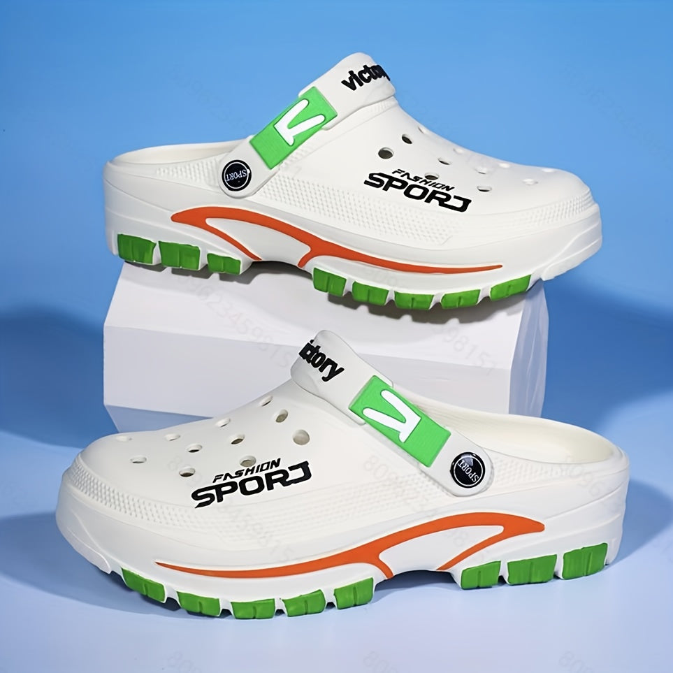 2025 Summer Men'S Lightweight Breathable Slip-On Clogs - Durable EVA Beach Shoes with Ventilation Holes, Black & Orange Design for Casual Casual Attire, Summer Footwear | Trendy Slipon Shoes | Lightweight Footwear