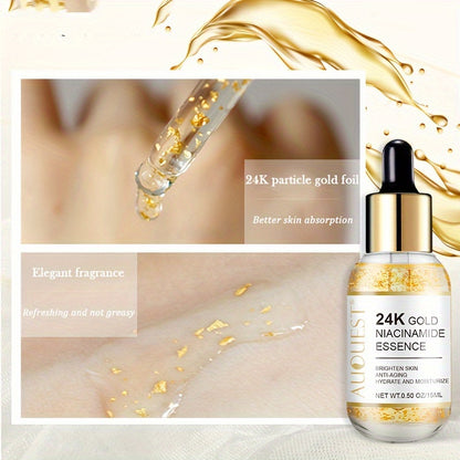 15ml 24K Golden Niacinamide Essence Facial Serum Improve Skin Tone Vitamin C Hyaluronic Acid Collagen 24K Golden Face Serum
