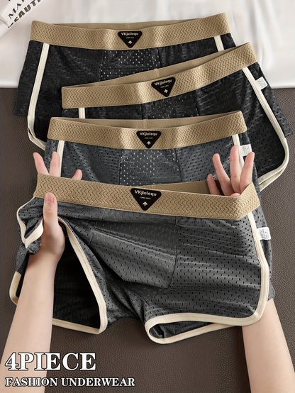 4pcs Men's Summer Ice Sliky Fiber Fabric Breathable Mesh Boxer Briefs - Soft, Comfortable & -Friendly Loose Fit Underwear